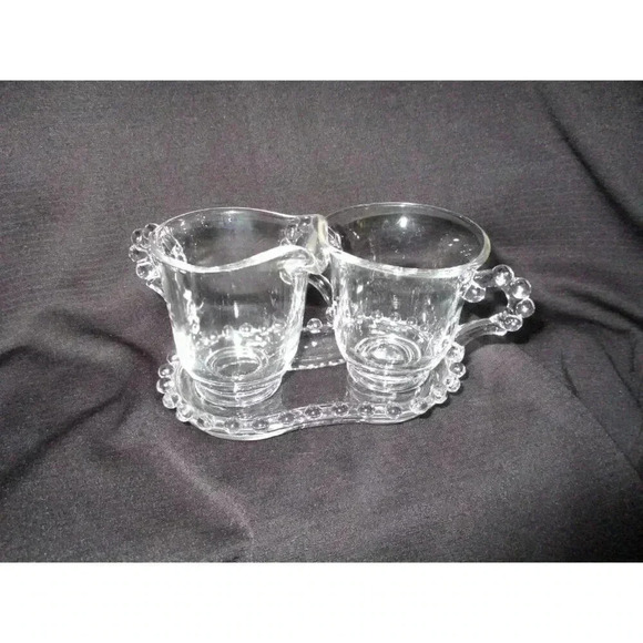 Sugar/Cream with Tray Vntg‎ Imperial Glass Candlewick  kitchenware knobby clear - Picture 9 of 9